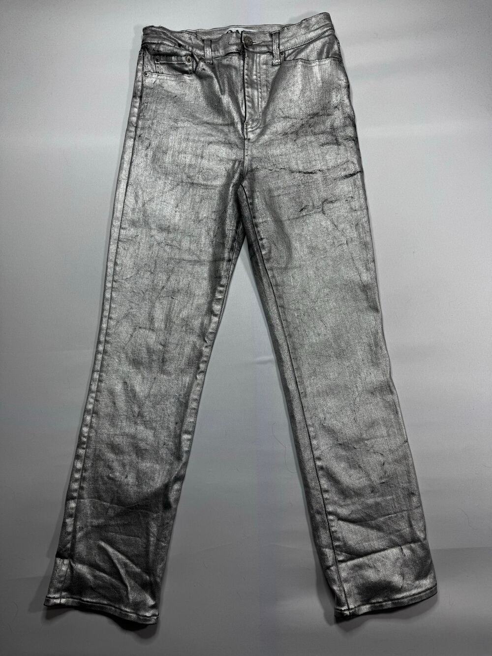 Daze Women's Tapered Leg Metallic Silver Stretch Denim Jeans - Size 29 (28x28.5)